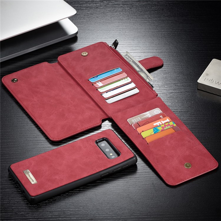 CASEME Split Leather Wallet Cover + Detachable Hybrid Back Case for Samsung Galaxy S10 Lite - Red-7