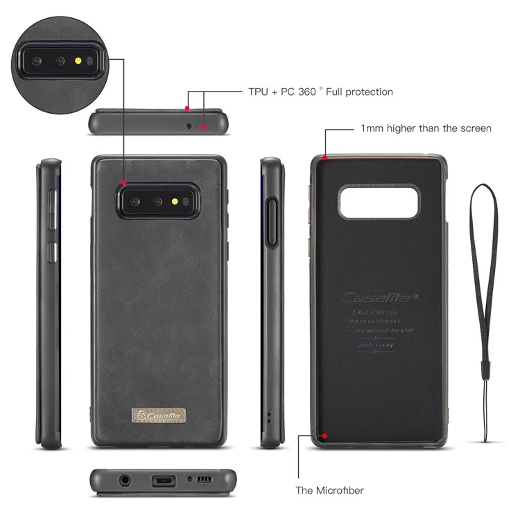 CASEME Divisão Carteira De Couro Capa + Escudo Híbrido Destacável Para Samsung Galaxy S10 Lite - Preto-24