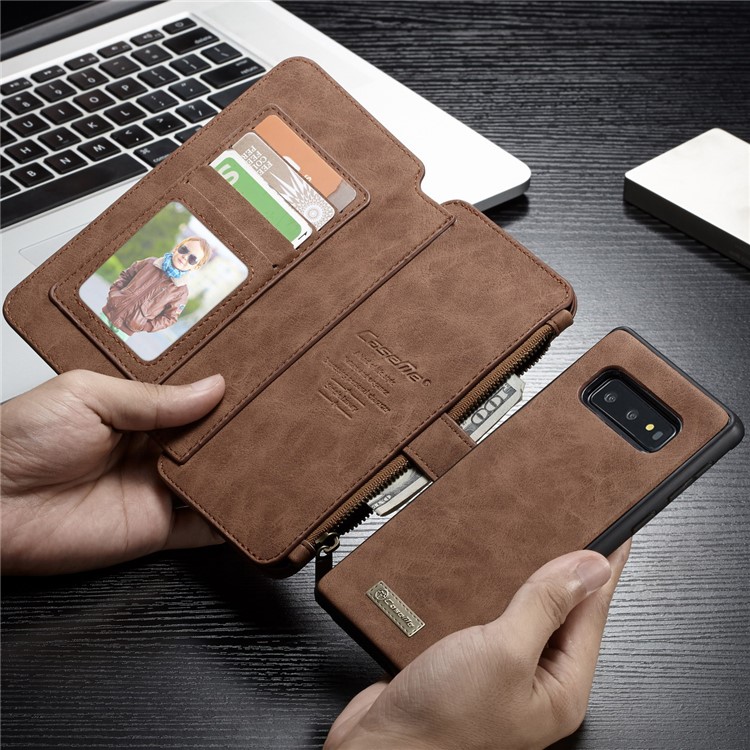 CASEME 007 Series Split Leather Wallet Case + Detachable Hybrid Cover for Samsung Galaxy S10e - Brown-1