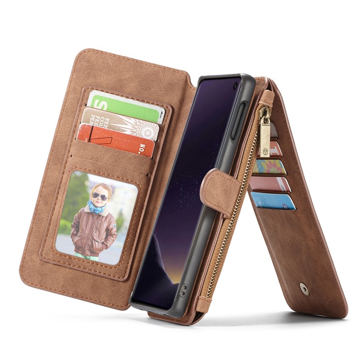 CASEME 007 Series Split Leather Wallet Case + Detachable Hybrid Cover for Samsung Galaxy S10e - Brown-16