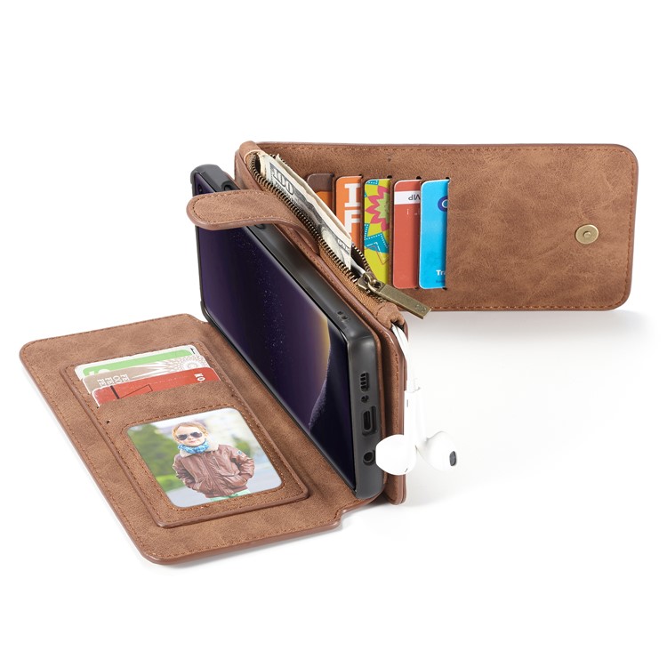 CASEME 007 Series Split Leather Wallet Case + Detachable Hybrid Cover for Samsung Galaxy S10e - Brown-17
