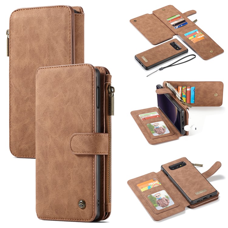 CASEME 007 Series Split Leather Wallet Case + Detachable Hybrid Cover for Samsung Galaxy S10e - Brown-2