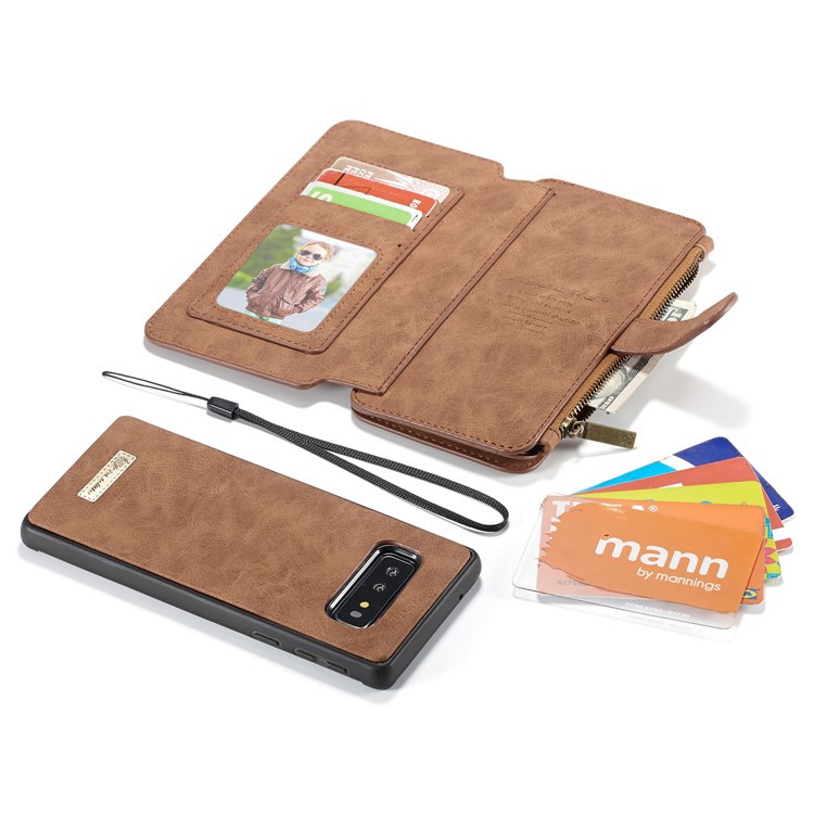 CASEME 007 Series Split Leather Wallet Case + Detachable Hybrid Cover for Samsung Galaxy S10e - Brown-21
