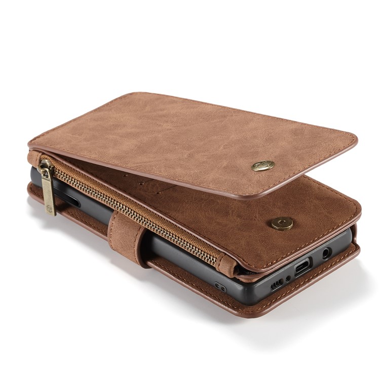 CASEME 007 Series Split Leather Wallet Case + Detachable Hybrid Cover for Samsung Galaxy S10e - Brown-22