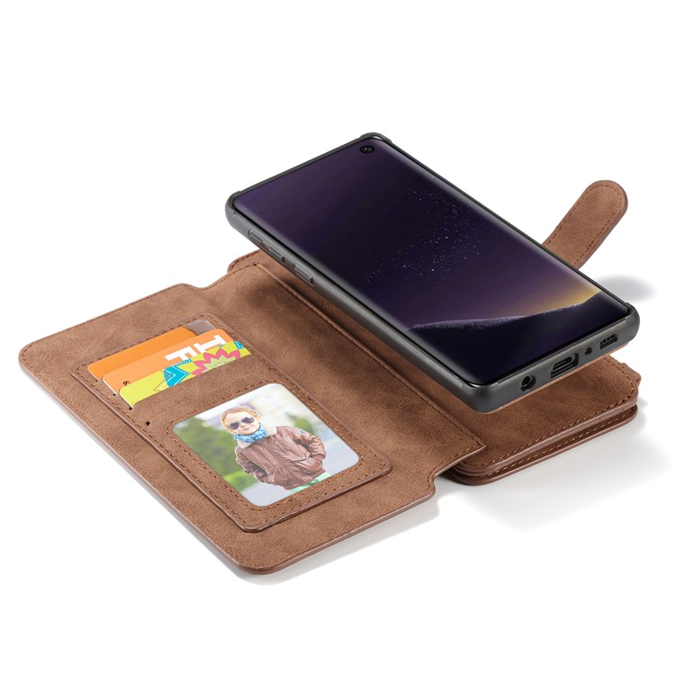 CASEME 007 Series Split Leather Wallet Case + Detachable Hybrid Cover for Samsung Galaxy S10e - Brown-23