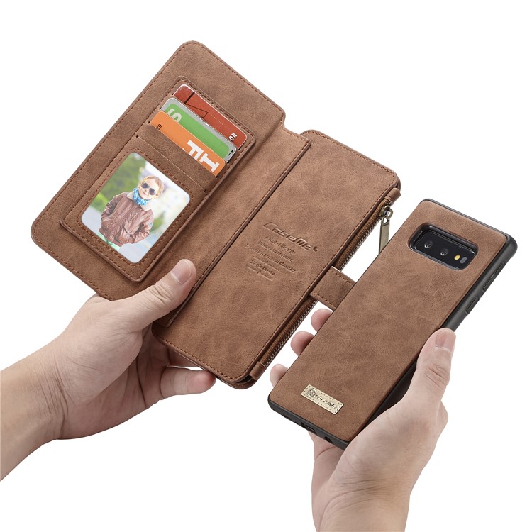 CASEME 007 Series Split Leather Wallet Case + Detachable Hybrid Cover for Samsung Galaxy S10e - Brown-25