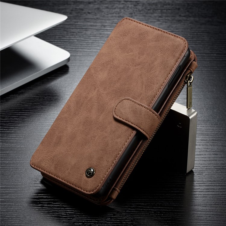 CASEME 007 Series Split Leather Wallet Case + Detachable Hybrid Cover for Samsung Galaxy S10e - Brown-26