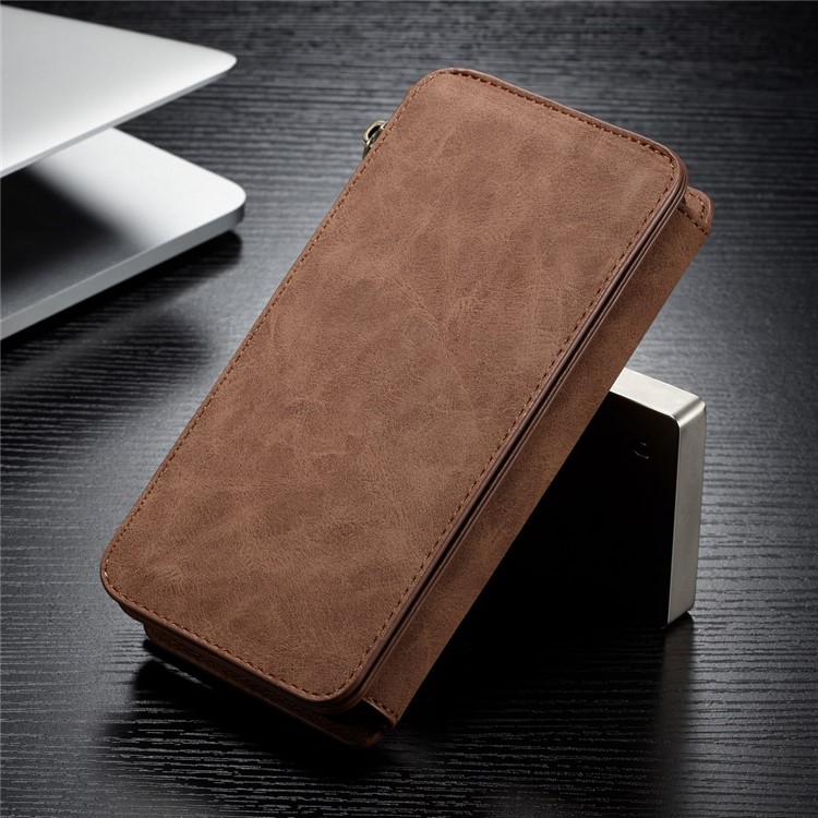 CASEME 007 Series Split Leather Wallet Case + Detachable Hybrid Cover for Samsung Galaxy S10e - Brown-27