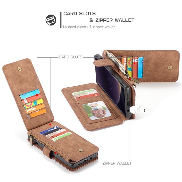 CASEME 007 Series Split Leather Wallet Case + Detachable Hybrid Cover for Samsung Galaxy S10e - Brown-3