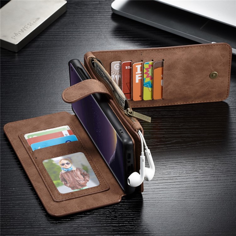 CASEME 007 Series Split Leather Wallet Case + Detachable Hybrid Cover for Samsung Galaxy S10e - Brown-30