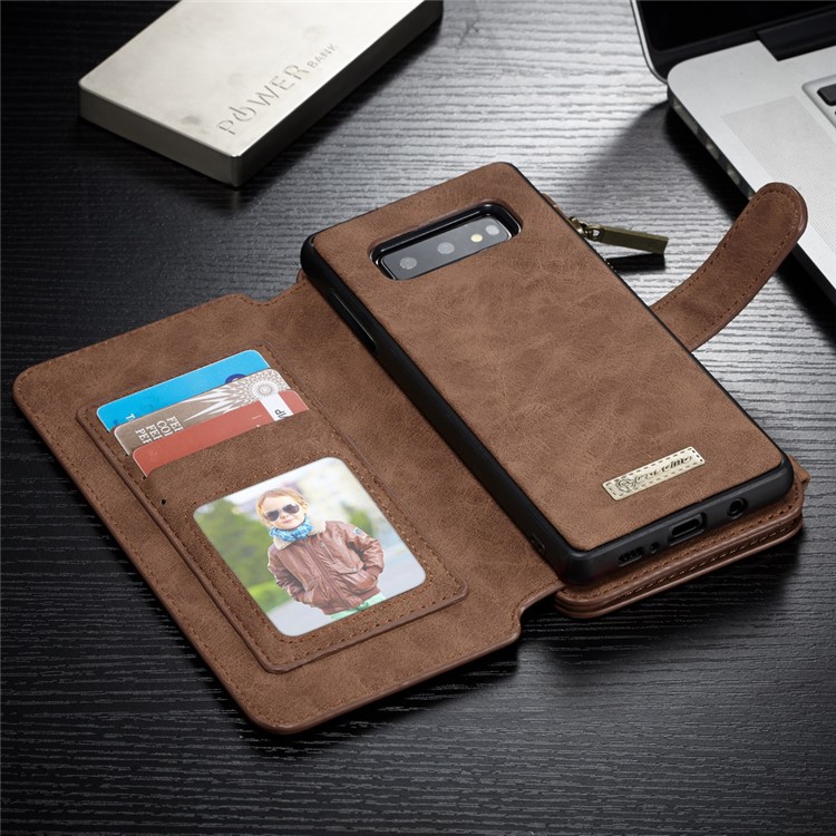 CASEME 007 Series Split Leather Wallet Case + Detachable Hybrid Cover for Samsung Galaxy S10e - Brown-33