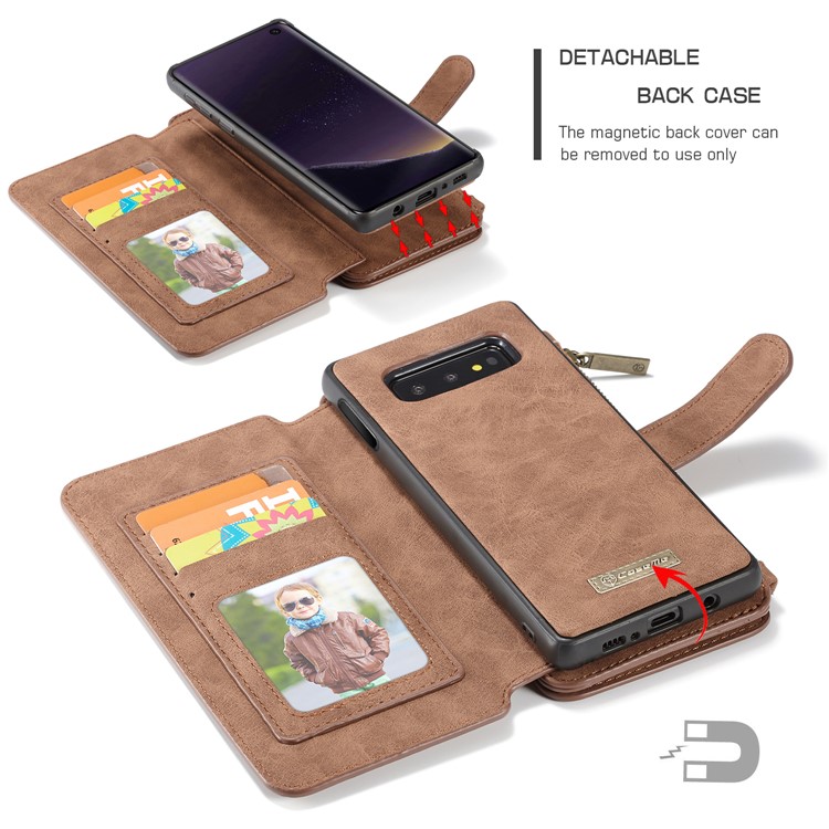 CASEME 007 Series Split Leather Wallet Case + Detachable Hybrid Cover for Samsung Galaxy S10e - Brown-4