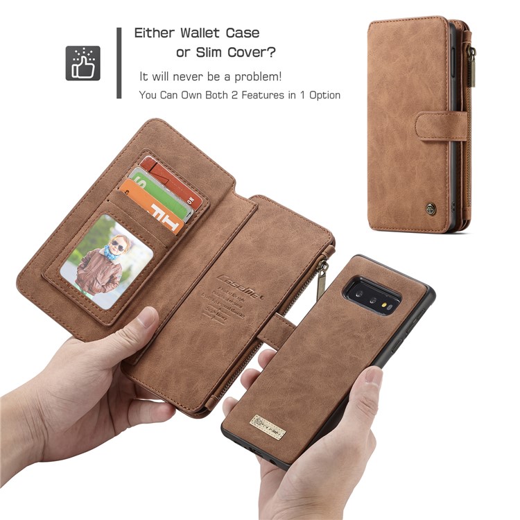 CASEME 007 Series Split Leather Wallet Case + Detachable Hybrid Cover for Samsung Galaxy S10e - Brown-5