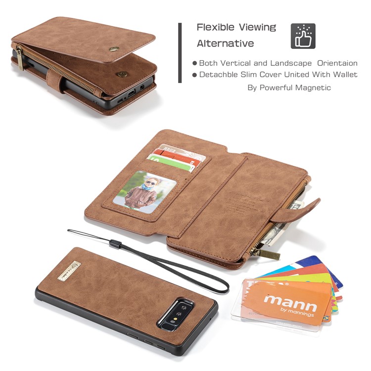 CASEME 007 Series Split Leather Wallet Case + Detachable Hybrid Cover for Samsung Galaxy S10e - Brown-6