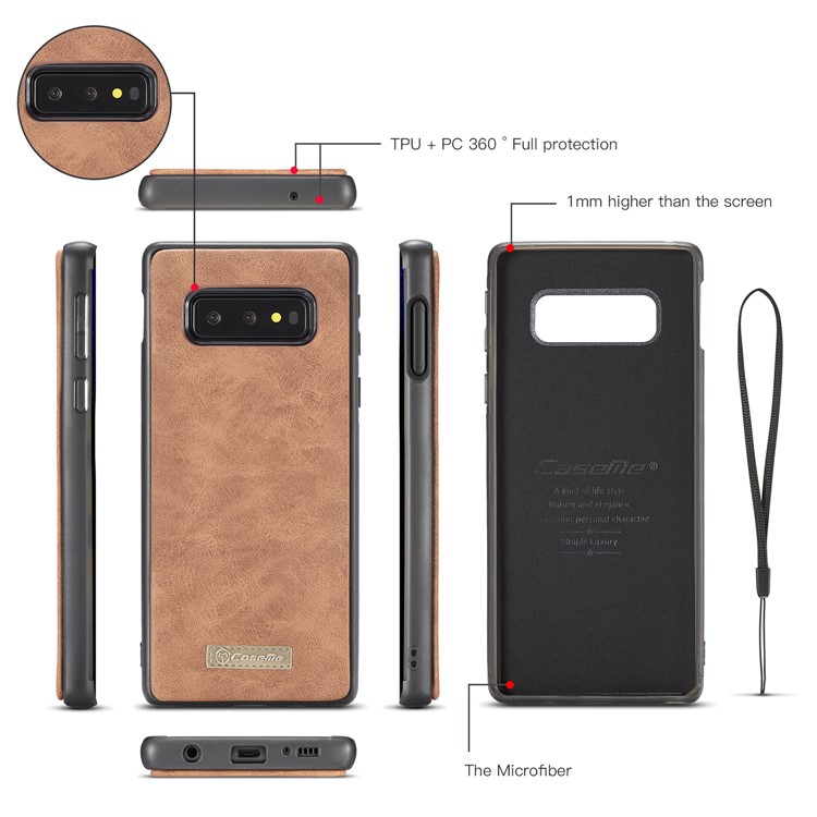 CASEME 007 Series Split Leather Wallet Case + Detachable Hybrid Cover for Samsung Galaxy S10e - Brown-7