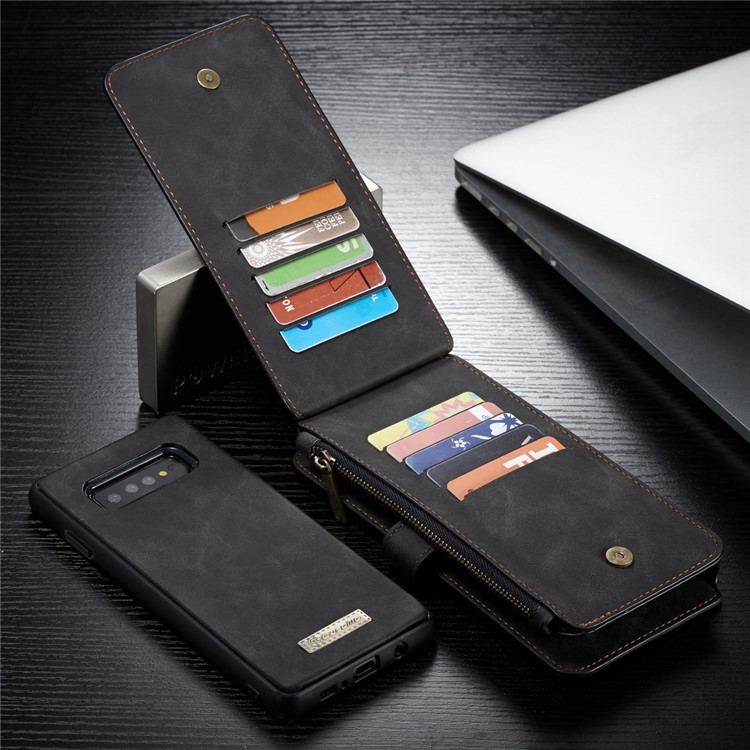 CASEME Detachable 2-in-1 Split Leather Wallet Cover for Samsung Galaxy S10 Plus - Black-10