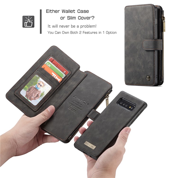 CASEME Detachable 2-in-1 Split Leather Wallet Cover for Samsung Galaxy S10 Plus - Black-14