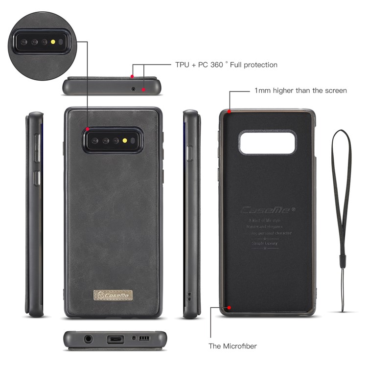 CASEME Detachable 2-in-1 Split Leather Wallet Cover for Samsung Galaxy S10 Plus - Black-16