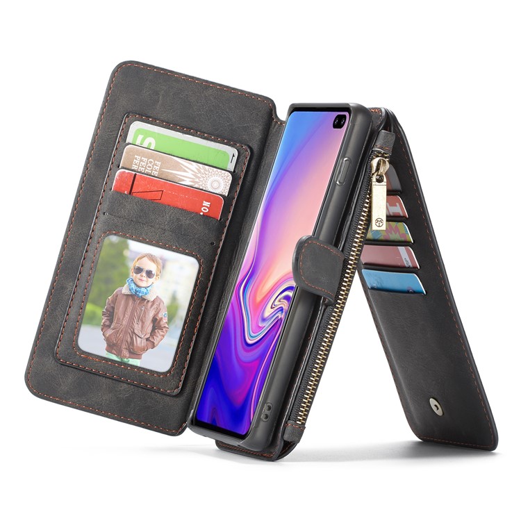 CASEME Detachable 2-in-1 Split Leather Wallet Cover for Samsung Galaxy S10 Plus - Black-25