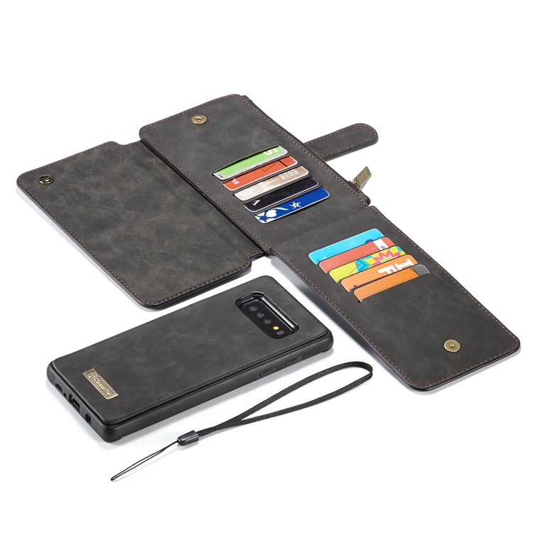 CASEME Detachable 2-in-1 Split Leather Wallet Cover for Samsung Galaxy S10 Plus - Black-29