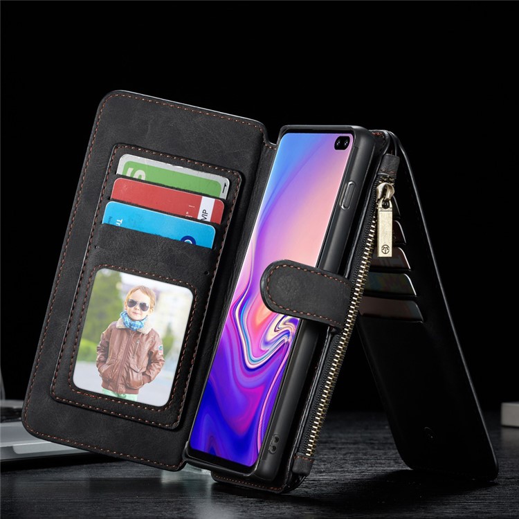 CASEME Detachable 2-in-1 Split Leather Wallet Cover for Samsung Galaxy S10 Plus - Black-5