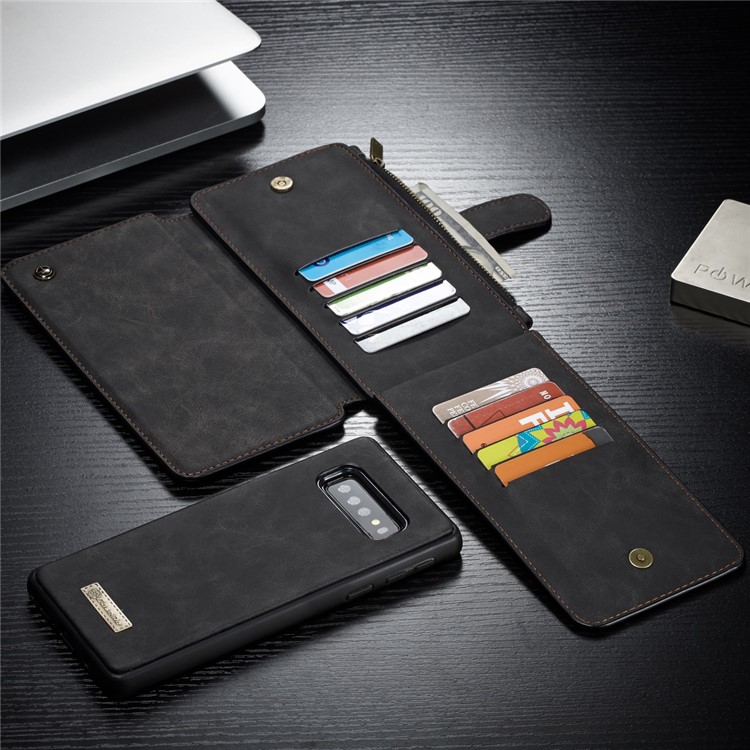 CASEME Detachable 2-in-1 Split Leather Wallet Cover for Samsung Galaxy S10 Plus - Black-7