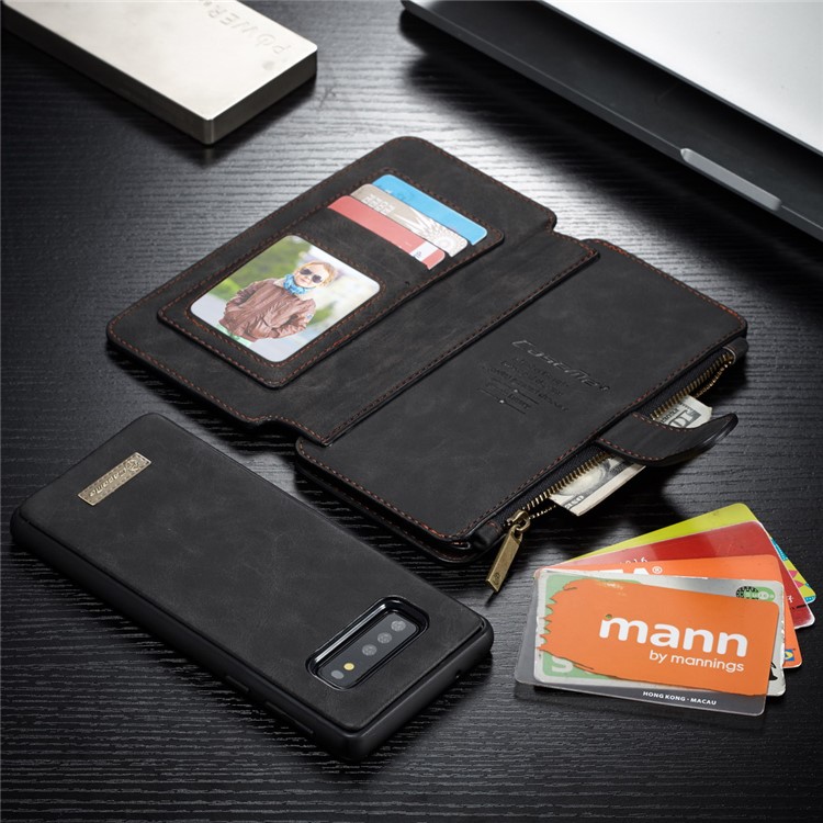 CASEME Detachable 2-in-1 Split Leather Wallet Cover for Samsung Galaxy S10 Plus - Black-8