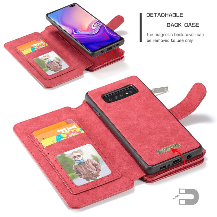 CASEME Съемный Кожаный Чехол 2-в-1 С Кошельком Для Samsung Galaxy S10 Plus - Красный-4