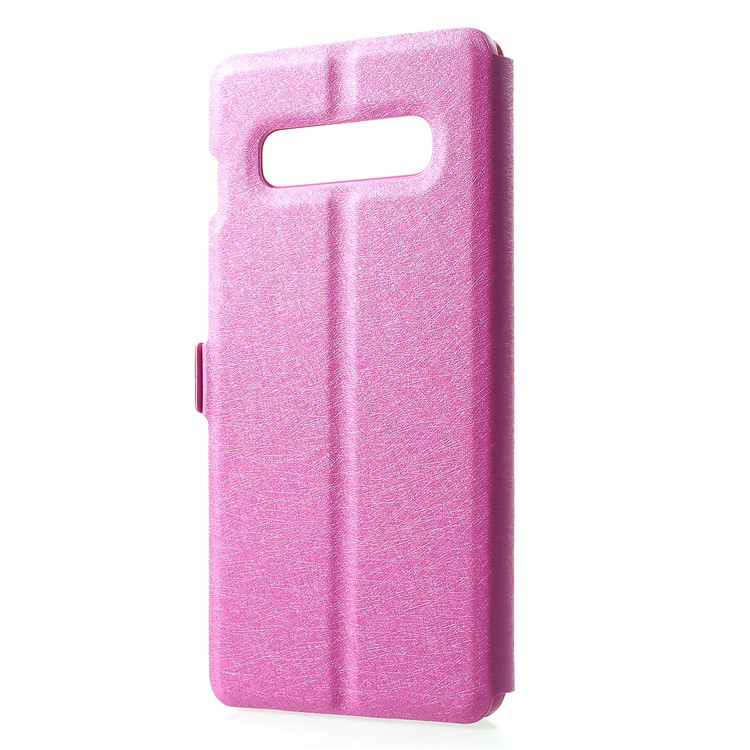For Samsung Galaxy S10 Plus Silk Texture Dual Window Leather Stand Case - Rose-2
