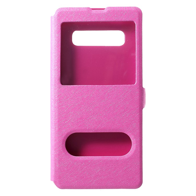 For Samsung Galaxy S10 Plus Silk Texture Dual Window Leather Stand Case - Rose-3