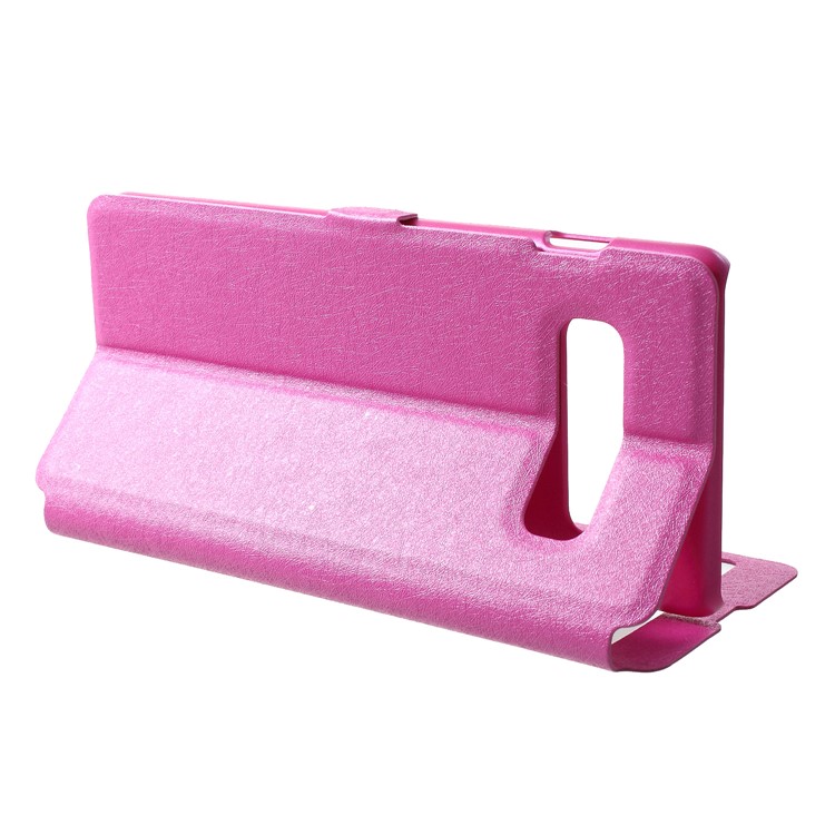 For Samsung Galaxy S10 Plus Silk Texture Dual Window Leather Stand Case - Rose-4