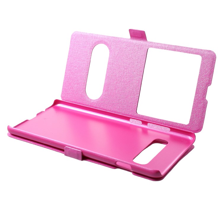 For Samsung Galaxy S10 Plus Silk Texture Dual Window Leather Stand Case - Rose-5