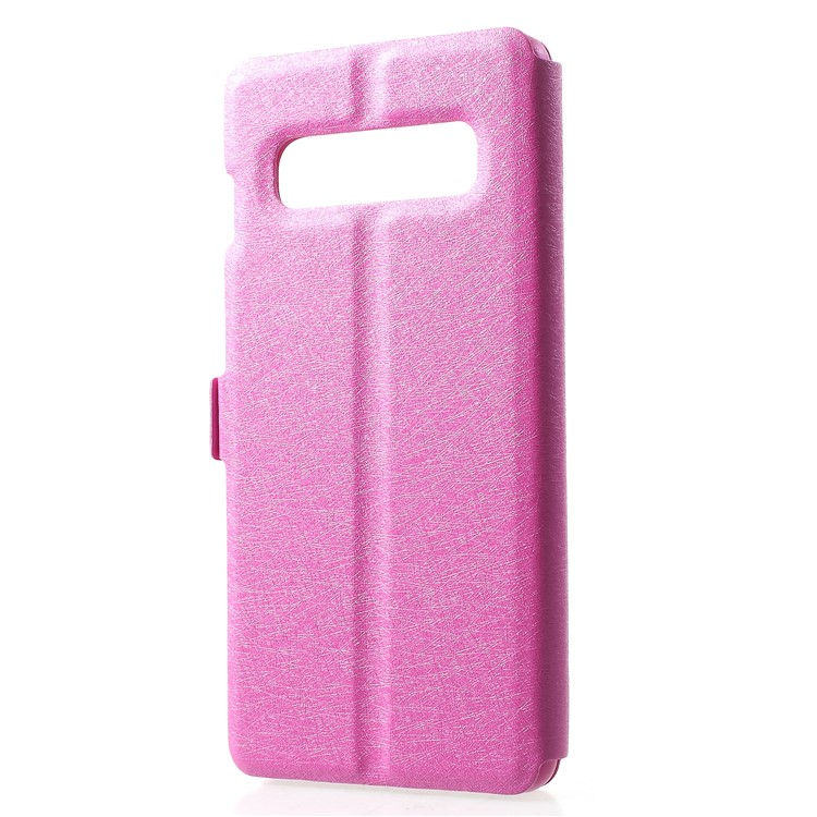 For Samsung Galaxy S10 Silk Texture Dual Window Leather Stand Cover - Rose-2