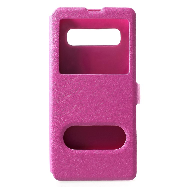 For Samsung Galaxy S10 Silk Texture Dual Window Leather Stand Cover - Rose-3