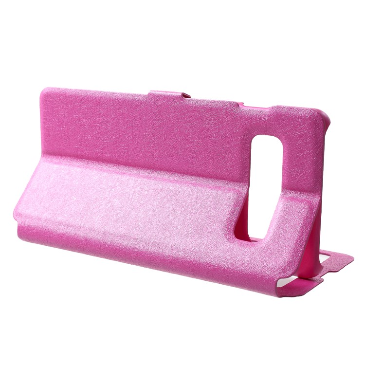 For Samsung Galaxy S10 Silk Texture Dual Window Leather Stand Cover - Rose-4