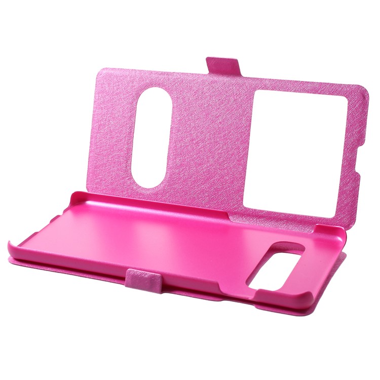 For Samsung Galaxy S10 Silk Texture Dual Window Leather Stand Cover - Rose-5