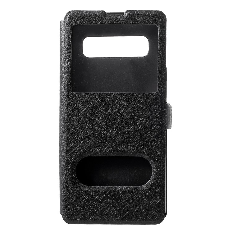 

For Samsung Galaxy S10 Silk Texture Dual Window Leather Stand Case - Black, Galaxy S10