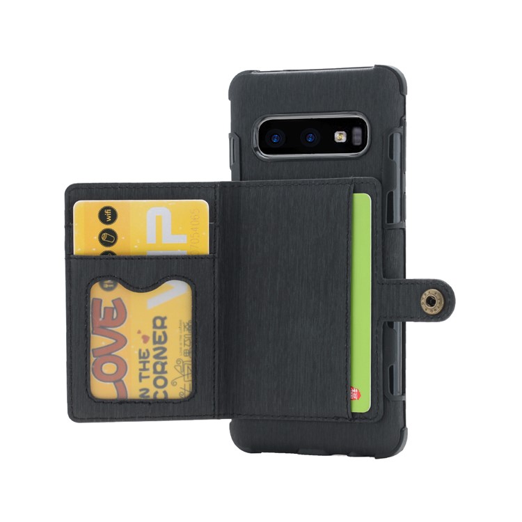 Brushed PU Leather Coated Card Holder PC TPU Hybrid Phone Case (Built-in Magnetic Holder Metal Sheet) for Samsung Galaxy S10 Lite - Black-4