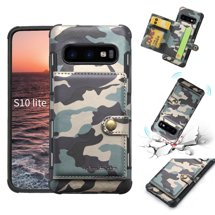 

SHOUHUSHEN Card Holder Case for Samsung Galaxy S10e Camouflage Leather Coated PC TPU Cover - Dark Blue, Galaxy S10e