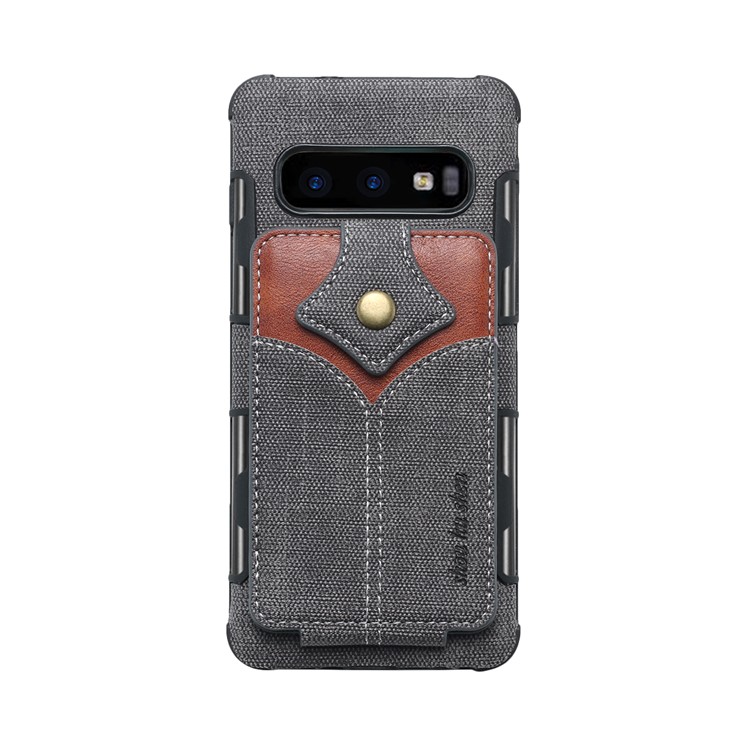 SHOUHUSHEN Maple Buckle Card Holder Leather Coated PC Hard Case for Samsung Galaxy S10 Lite - Dark Grey-2