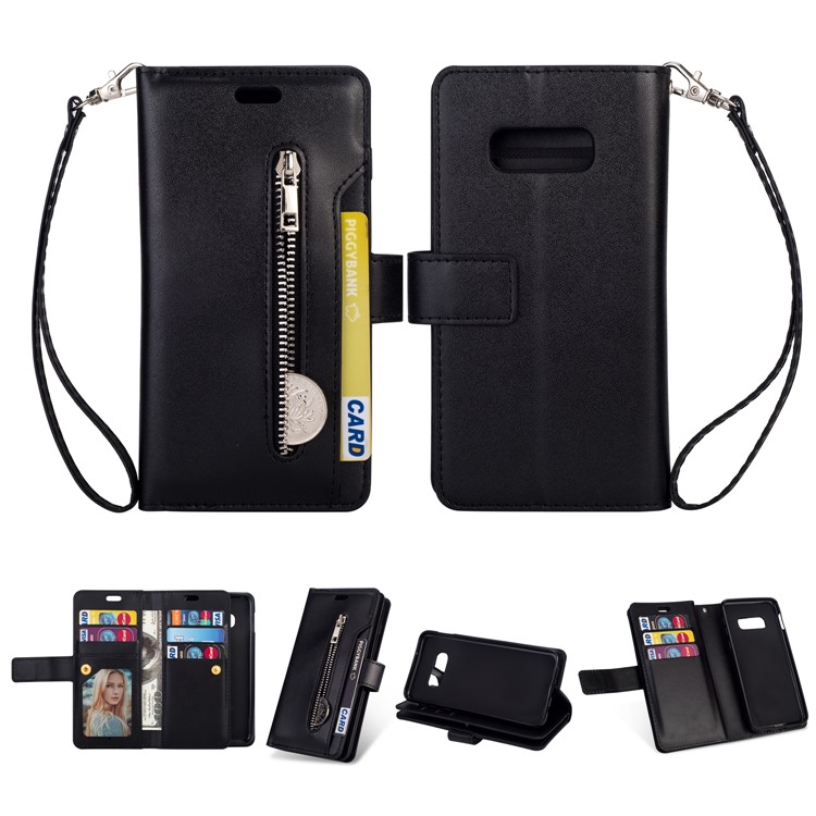 Multi-slot Wallet Zippered Leather Protector Casing for Samsung Galaxy S10 Lite - Black-1