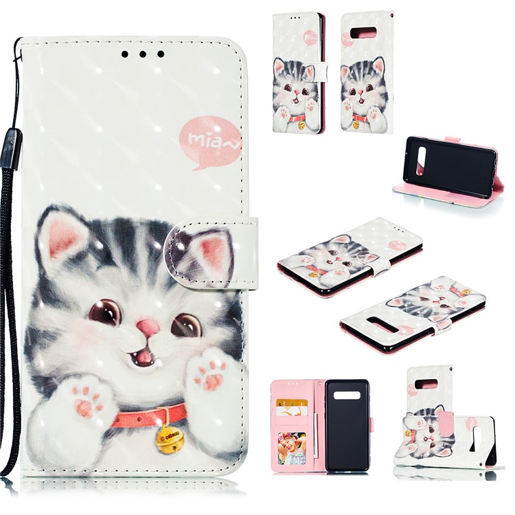 

[Light Spot Decor] Patterned Leather Stand Cell Phone Shell for Samsung Galaxy S10 Plus - Cute Cat, Galaxy S10 Plus