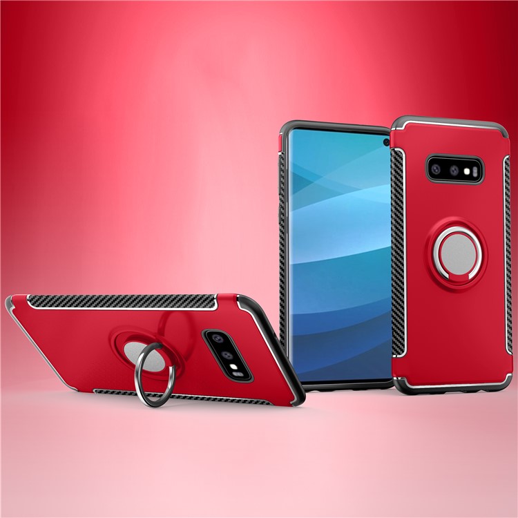 Ring Holder TPU PC Armor Case for Samsung Galaxy S10 Lite - Red-1