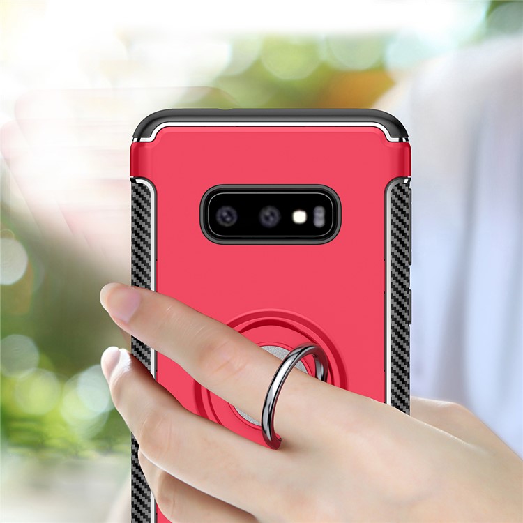 Ring Holder TPU PC Armor Case for Samsung Galaxy S10e - Red-2