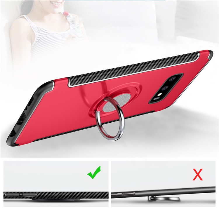 Ring Holder TPU PC Armor Case for Samsung Galaxy S10e - Red-7