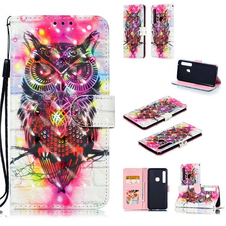 

[Light Spot Decor] Patterned Leather Wallet Protection Case for Samsung Galaxy A9 (2018) / A9 Star Pro / A9s - Colorful Owl, Galaxy A9 (2018)