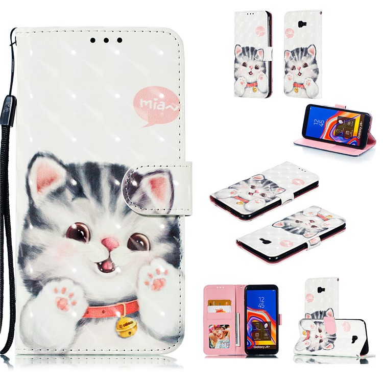 

For Samsung Galaxy J4+ Patterned Leather Protective Case [Stand Wallet] [Light Spot Decor] - Cute Cat, Galaxy J4+