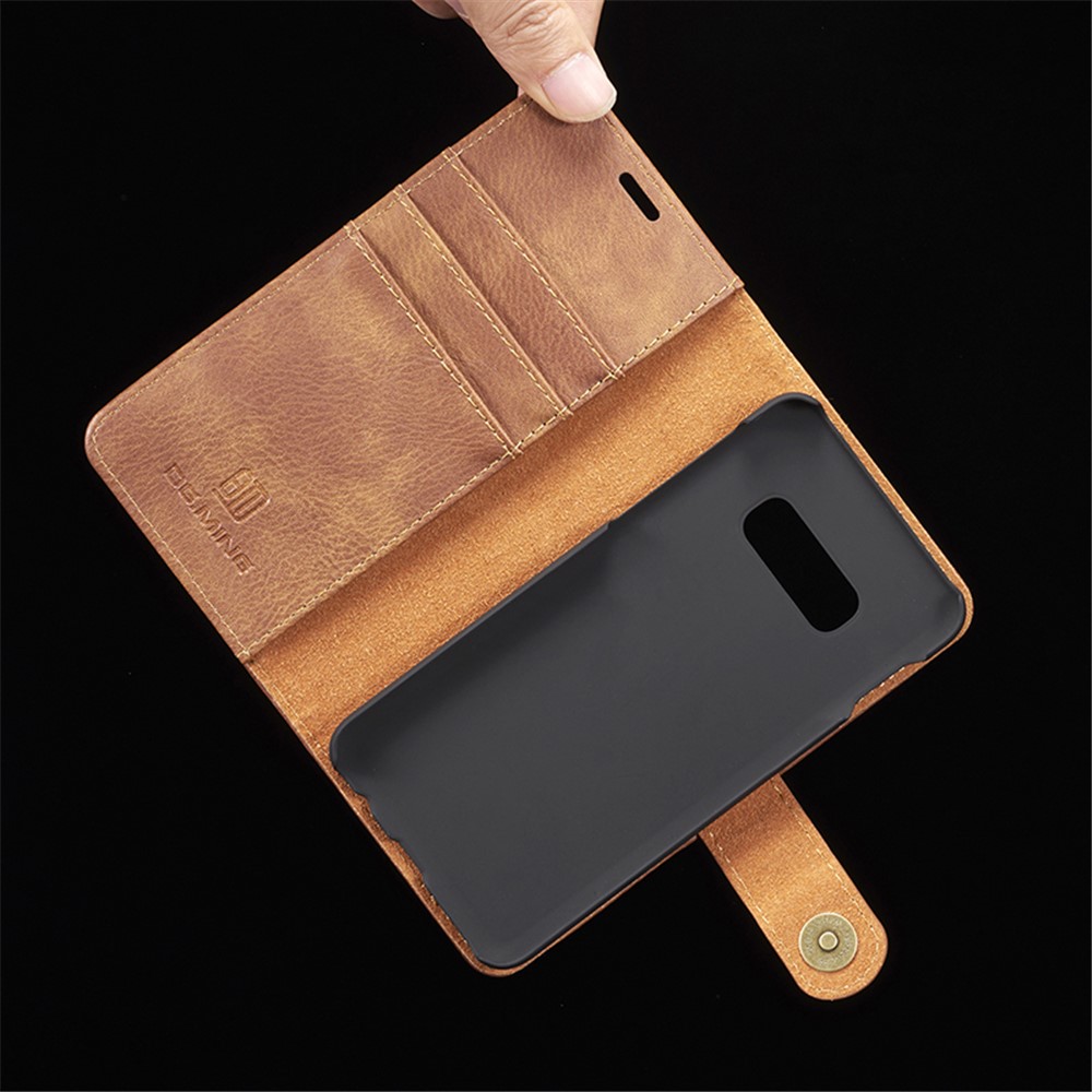 DG.MING Detachable 2-in-1 Split Leather Wallet Phone Shell + PC Back Case for Samsung Galaxy S10 Lite - Brown-10