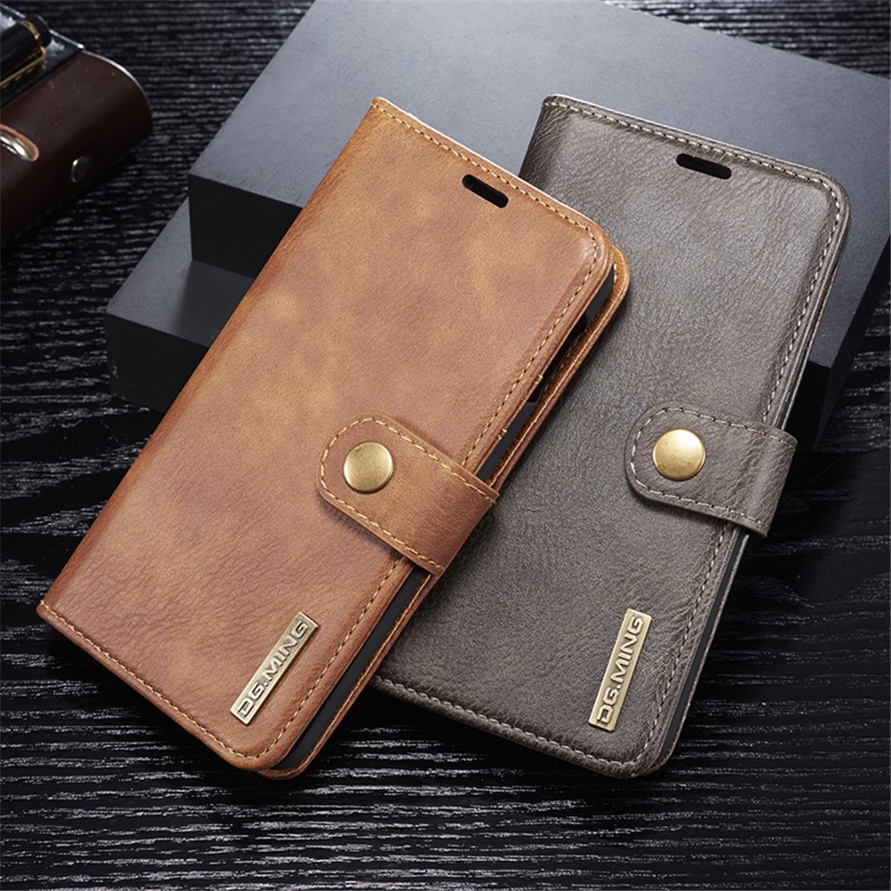 DG.MING Detachable 2-in-1 Split Leather Wallet Phone Shell + PC Back Case for Samsung Galaxy S10 Lite - Brown-11