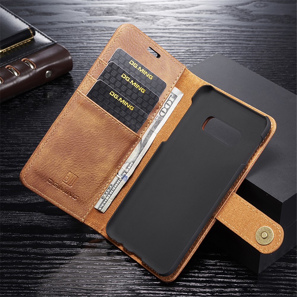 DG.MING Detachable 2-in-1 Split Leather Wallet Phone Shell + PC Back Case for Samsung Galaxy S10 Lite - Brown-2